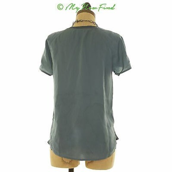 Trouve Nordstrom Boxy Top XS Short Sleeve Ribbed Trim Sheer Forest Green EUC B46 - Picture 3 of 3